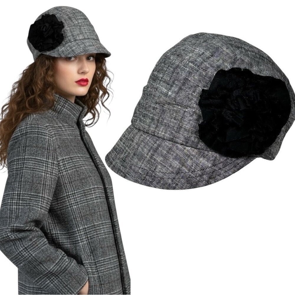 NWT BETMAR New York Newsboy Cap With Flower Gray Adjustable Retro Style
